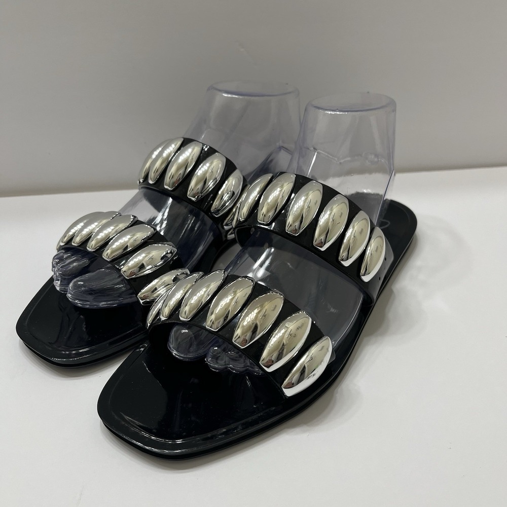 Windsor Such A Stud Jelly Sandals Black Silver Tone Large Dome Studs Women's 8